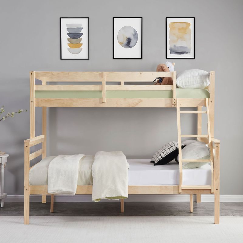 Twin Over Full Bunk Bed With Ladder,Wooden Bunk Bed With High Guardrail And Ladder For Kids, Teens, Dorm Rooms, And Guest Rooms,No Box Spring Needed,Natural_voghion.com