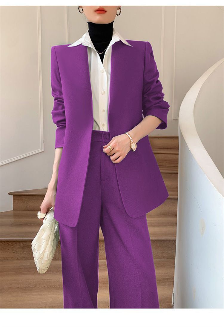 Damenbekleidung Königsblauer Anzug Zweiteiliger Anzug Anzug im neuen Stil im Pendlerdesign für Damen Mehrere Farben optionale Anzugjacke_voghion.com