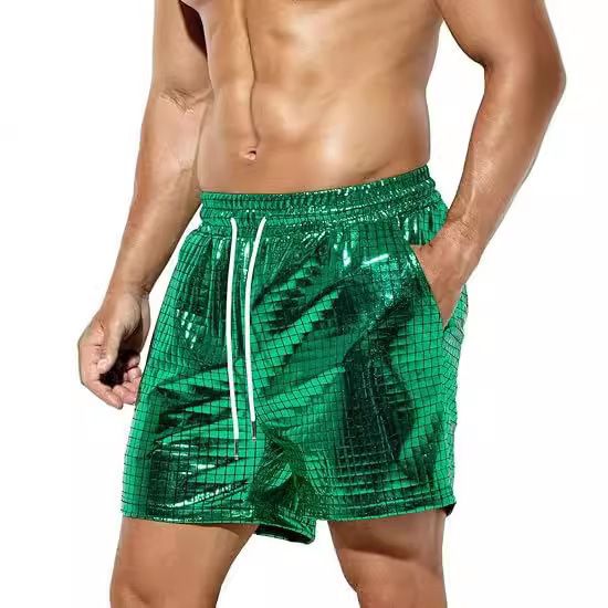 Pantaloncini da spiaggia casual da uomo Premium Products 2025 Silk Chart in pelle brillante tricolore_voghion.com