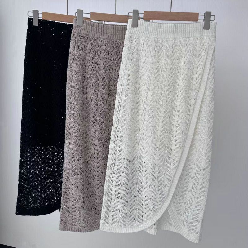 25 Spring Breeze Hollow Linen Set Nuovo stile da donna Versatile ed elegante canotta all'uncinetto + gonna di media lunghezza_voghion.com
