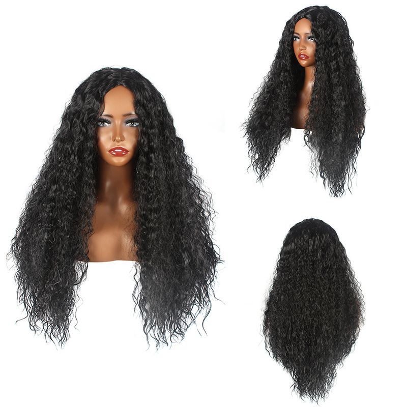 Fashion small black curly water wavy corn perm in bangs whole head set_voghion.com