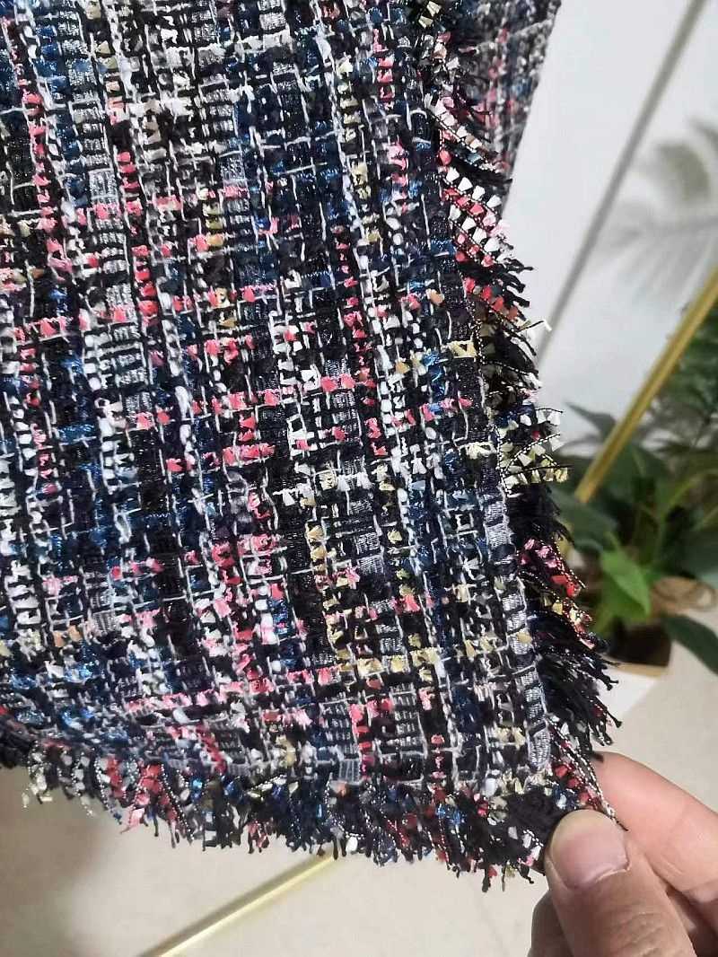 Women's jacket spring and autumn mid-length tweed pearl button tassel lady plaid large size_voghion.com