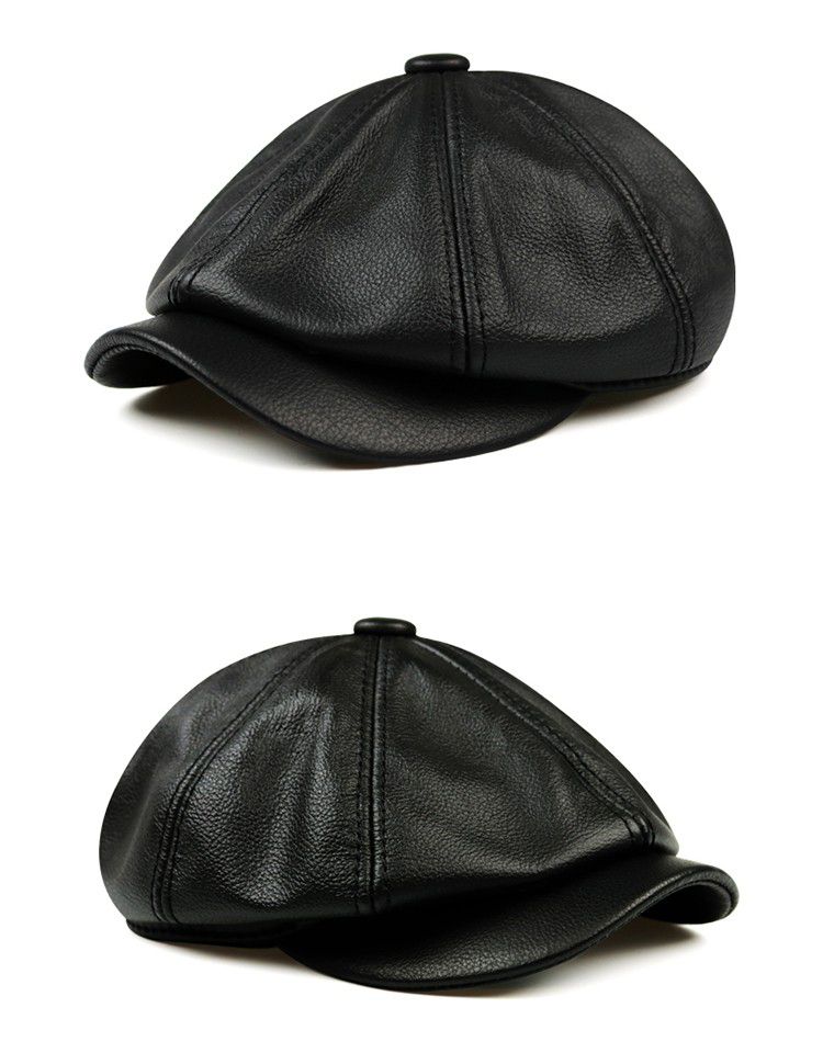 Nieuwe aankomsten Hoeden Heren 2024 Winter 100% Echt Leer Warme Muts Mannelijke Baret Schilder Boina Koeienhuid Achthoekig Hoge Kwaliteit Streetwear_voghion.com