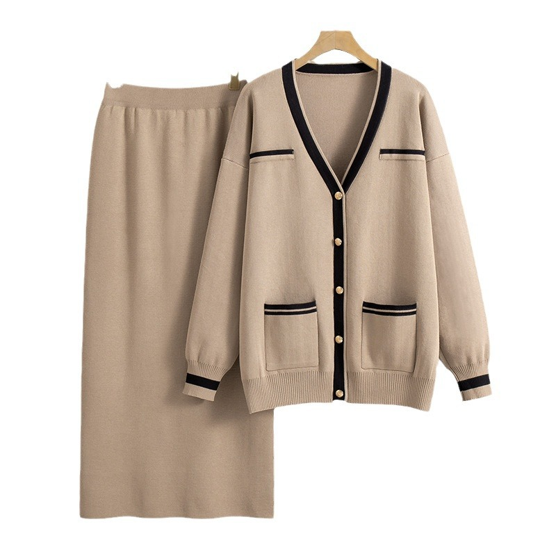 Fashion 2025 Autumn Winter New Loose Sweater And Skirt Casual Knitted Two-Piece Set_voghion.com