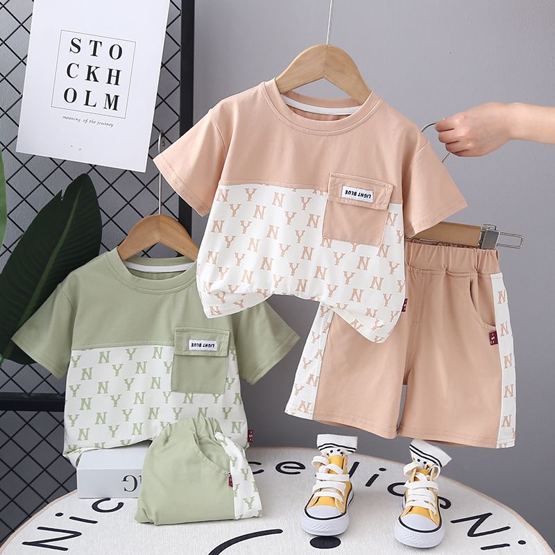 Set di due pezzi per bambini a maniche corte con lettere colorate per ragazzi, abbigliamento estivo per neonati 2024_voghion.com