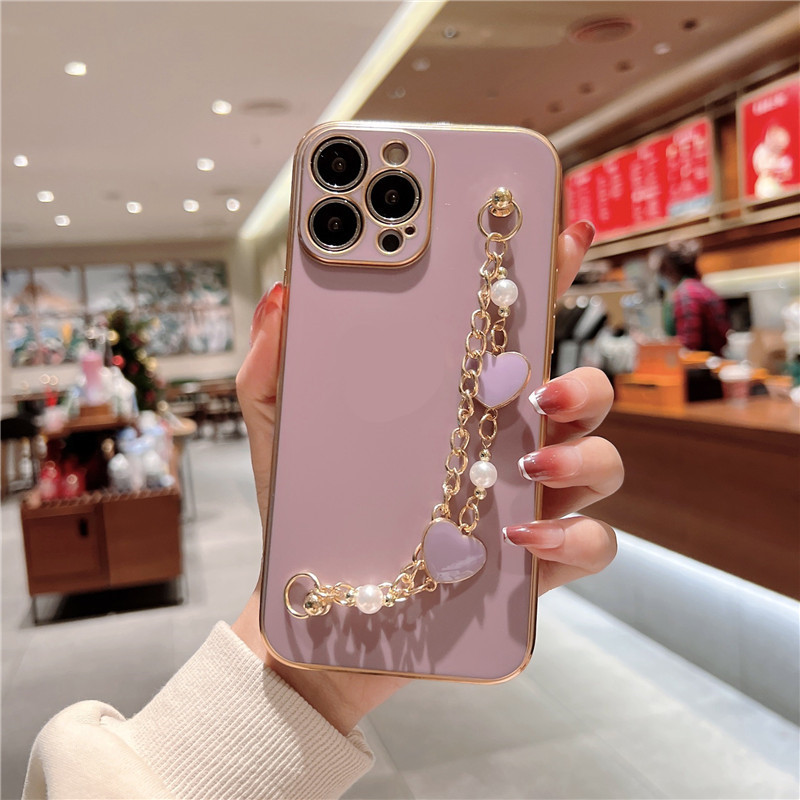 Pearl Heart Wristband Plating Weiche Silikon-Telefonhülle für Xiaomi Redmi Note 10 Pro 10s Note 11 Note 9pro 8 8T Pro 7 Bac_voghion.com