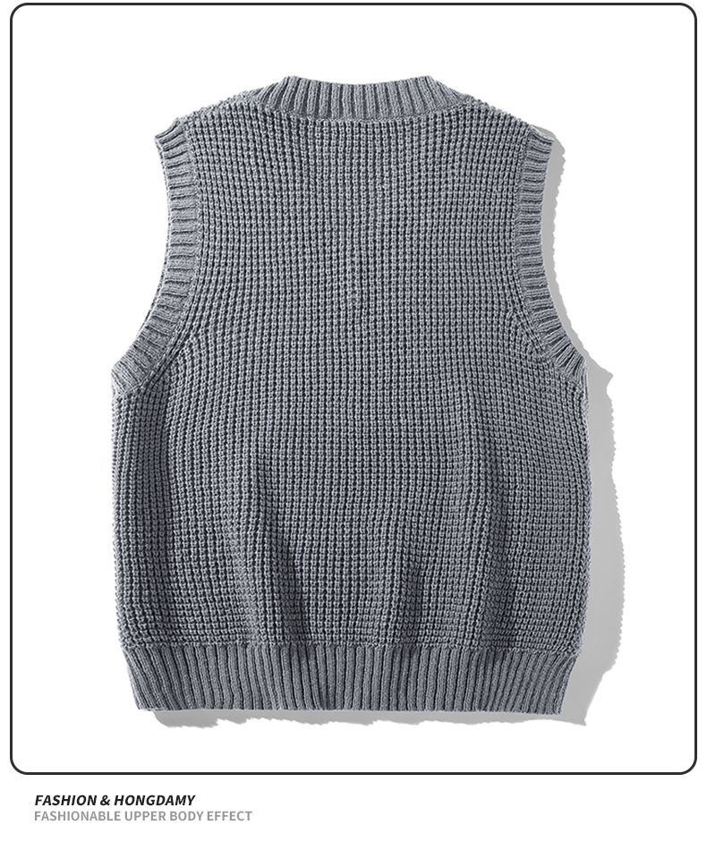 Herrenbekleidung Neue Herren-Pulloverweste, ärmellose Weste im gleichen Stil für Paare, koreanische Version der College-Stil-Pulloverjacke mit V-Ausschnitt_voghion.com