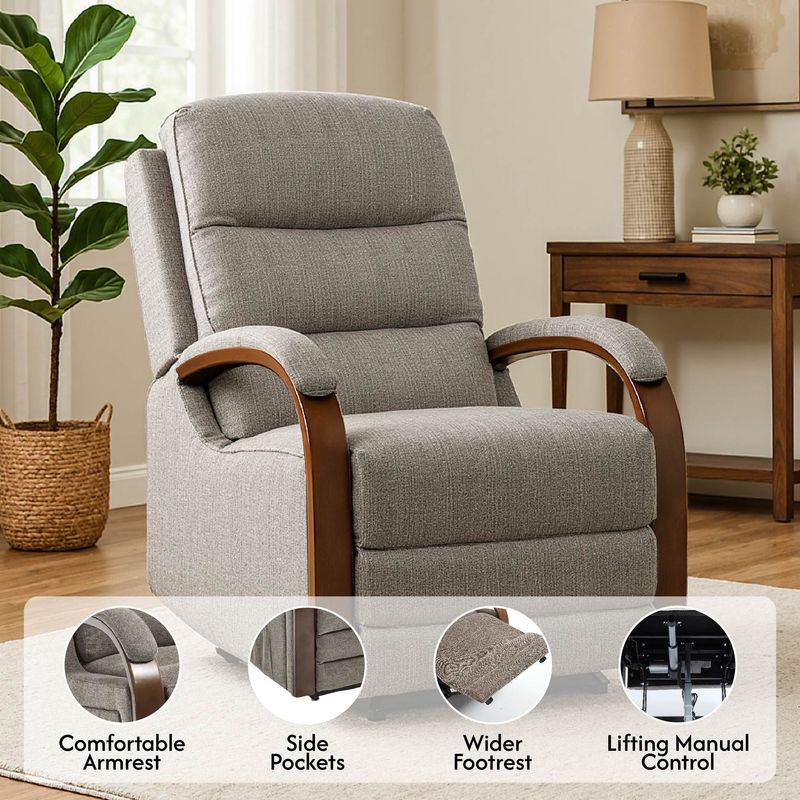 Recliner Chair For Adults, Massage Fabric Small Recliner Home Theater Seating With Lumbar Support, Adjustable Modern Reclining Chair With Padded Seat Backrest For Living Room, Brown_voghion.com