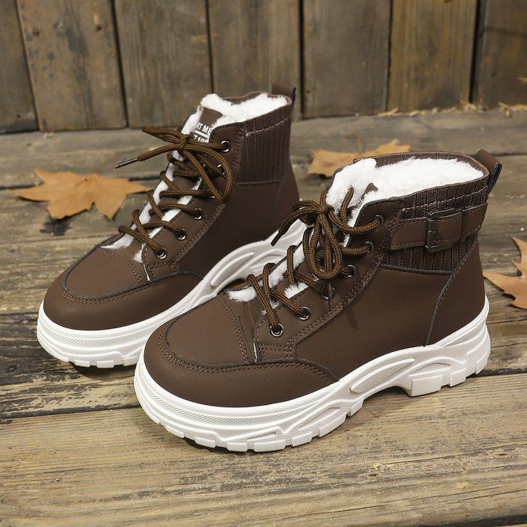 Plus Size Snow 2024 Autumn Winter New Fleece-Lined Thickened Hiking Martin Boots For Women_voghion.com