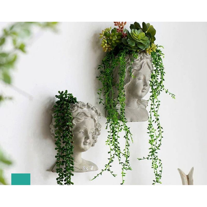 Human Head Girl Pot Home Living Room Ornament Artistic Cement Statue Portrait Flower Vessel Garden Plant Decoration_voghion.com