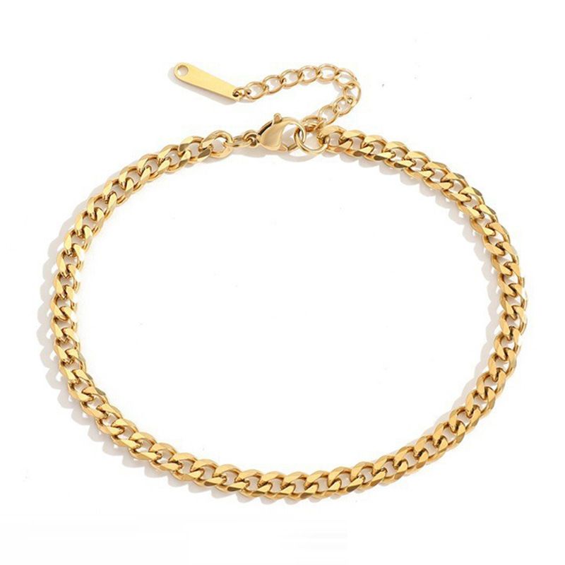 Titanium Gold Plated Stainless Steel Anklet 4mm Mirror Polished Cuban Chain Ins Minimalist_voghion.com