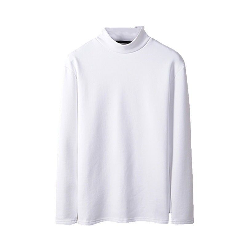 T-shirt décontracté à manches longues et col montant pour homme, style coréen, couleur unie, printemps et automne_voghion.com