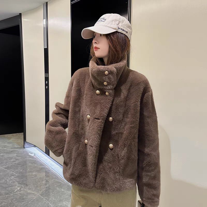 Giacca corta in visone sintetico – Cappotto corto oversize per donne minute (avorio/nero/talpa, taglia unica)_voghion.com