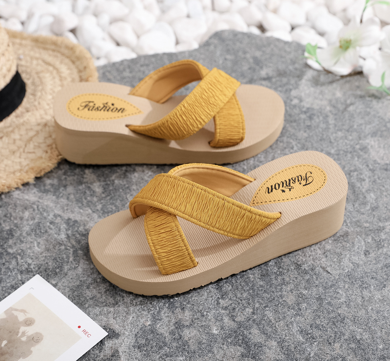 Ethnischen stil neue feste farbe dicken sohlen casual kreuz mode bonbonfarbenen frauen hausschuhe_voghion.com