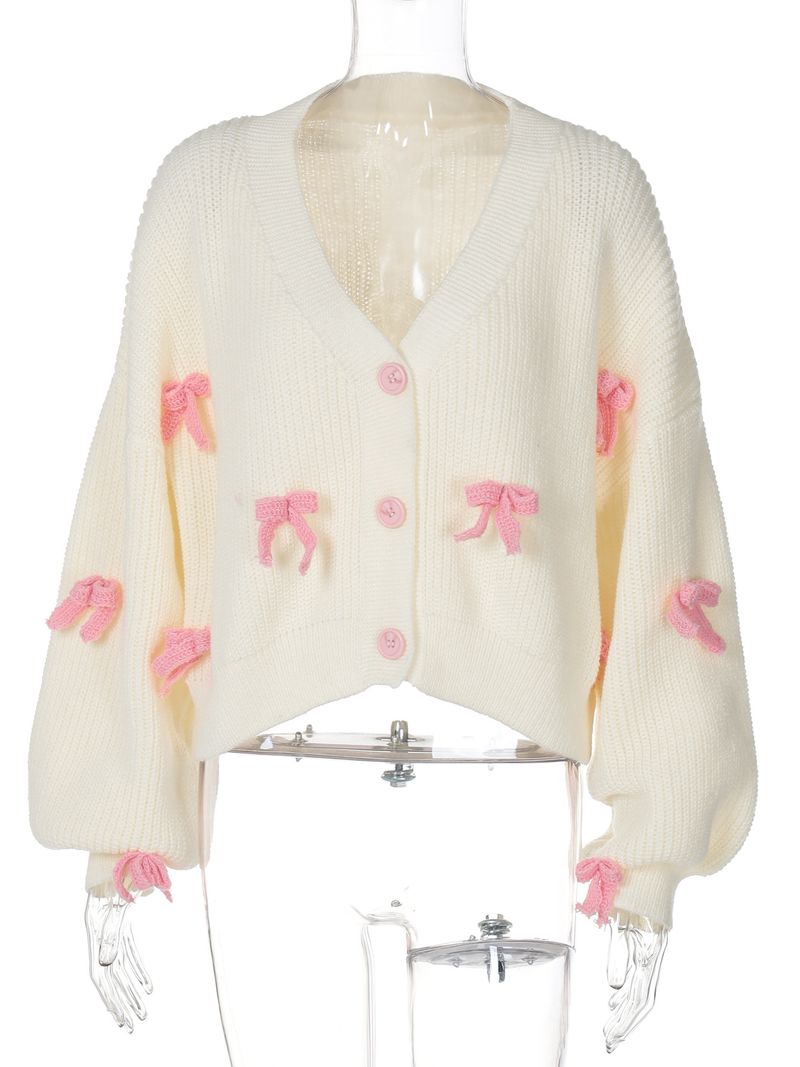 European And American Niche Design Bow Decoration Women's Sweater Women's Autumn And Winter High End Lazy Style Knitted Cardigan Cross Border_voghion.com