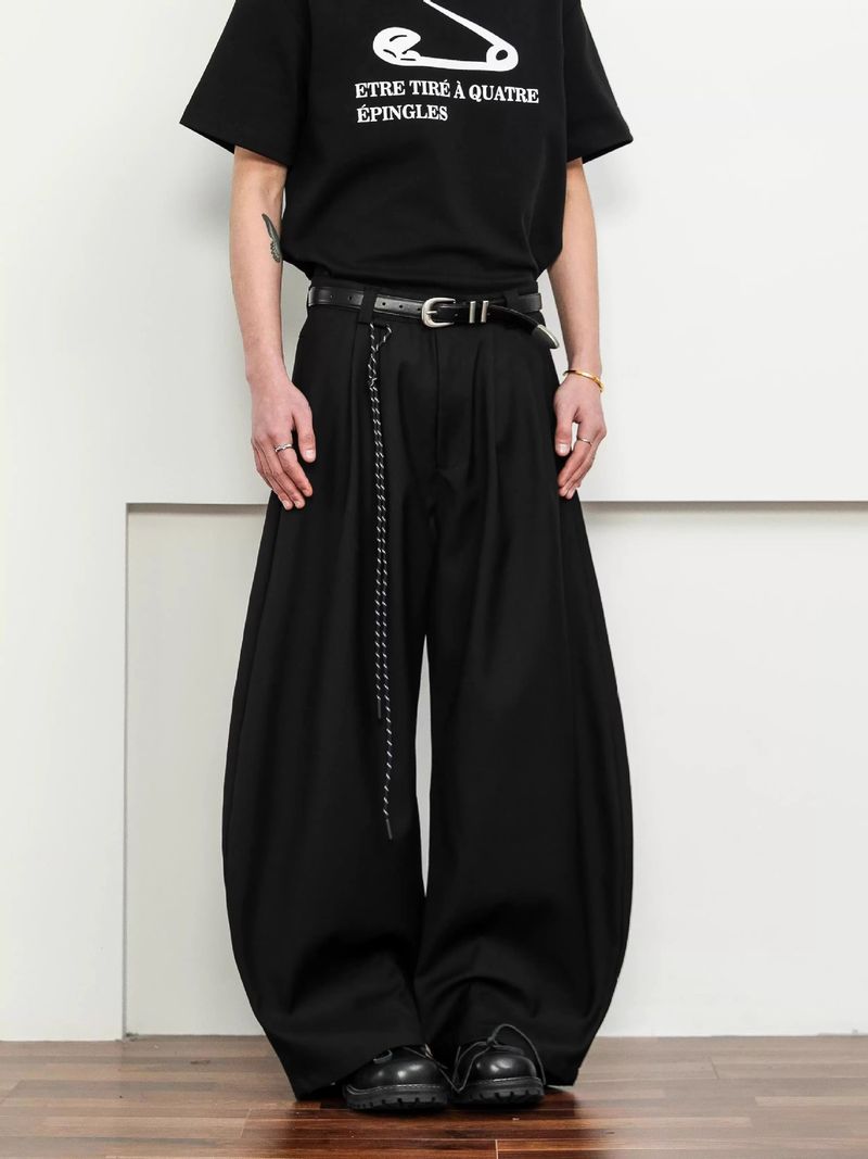 Unisex American Vintage Double-Pleat Trousers - Relaxed Fit Scythe Hem Pants With Clean Aesthetic & Fluid Drape_voghion.com