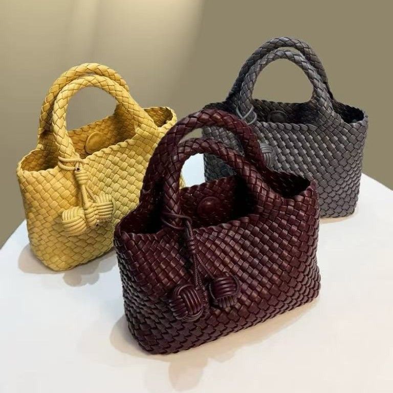Cestino di verdure intrecciato a mano per donna, borsa a secchiello di alta qualità, tracolla singola, piccola borsa tote._voghion.com