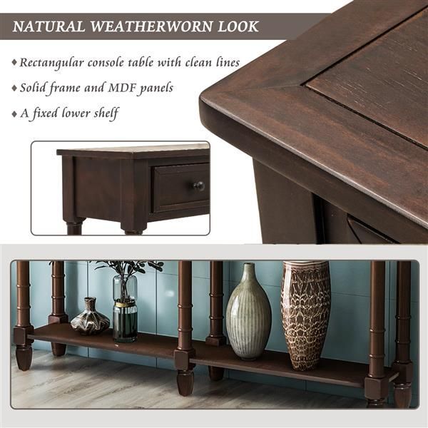 Console Table Sofa Table Easy Assembly With Two Storage Drawers And Bottom Shelf For Living Room, Entryway (Espresso)_voghion.com