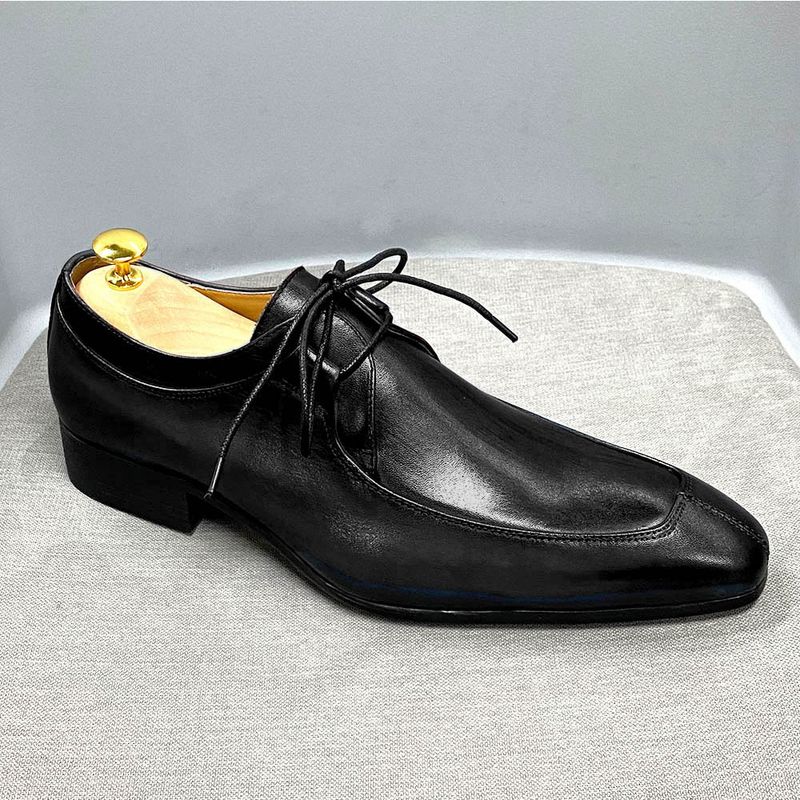 Leder Business Casual Herren Derby Color Block Low-Top Schnürschuhe_voghion.com