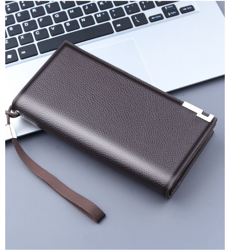 Bolsa de mão, nova bolsa masculina clássica com zíper para celular, carteira longa para negócios de grande capacidade, bolsa casual masculina simples._voghion.com