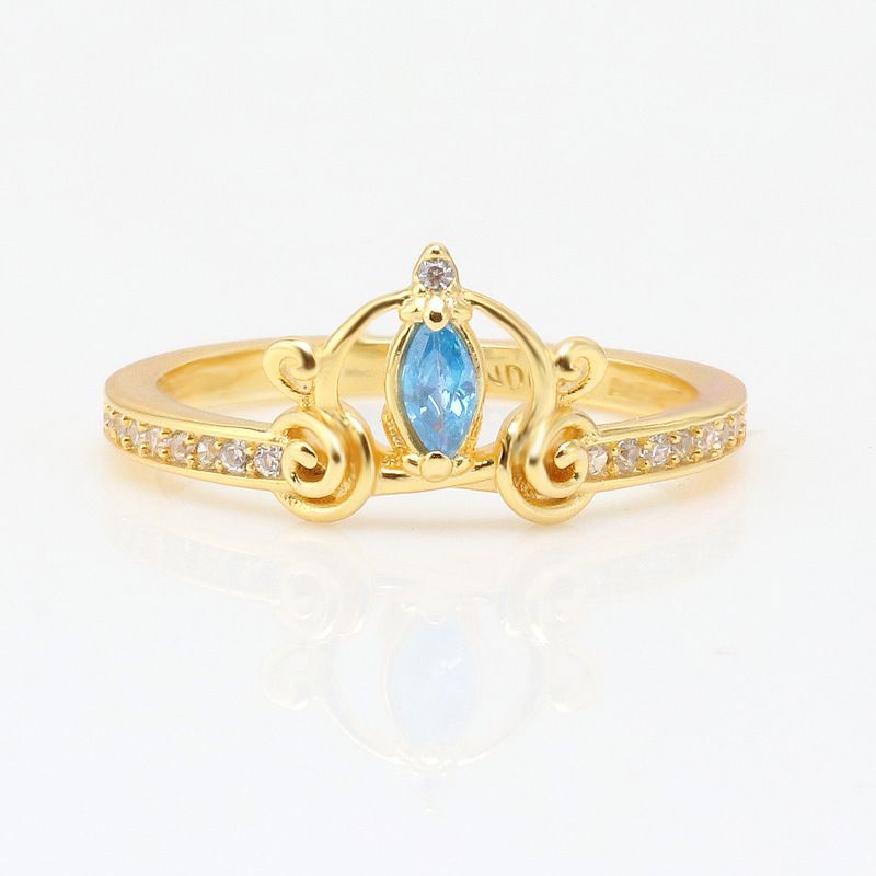 Goldene Cinderella Kürbiskutsche Mit Blauen Edelstein Ring Und Licht_voghion.com