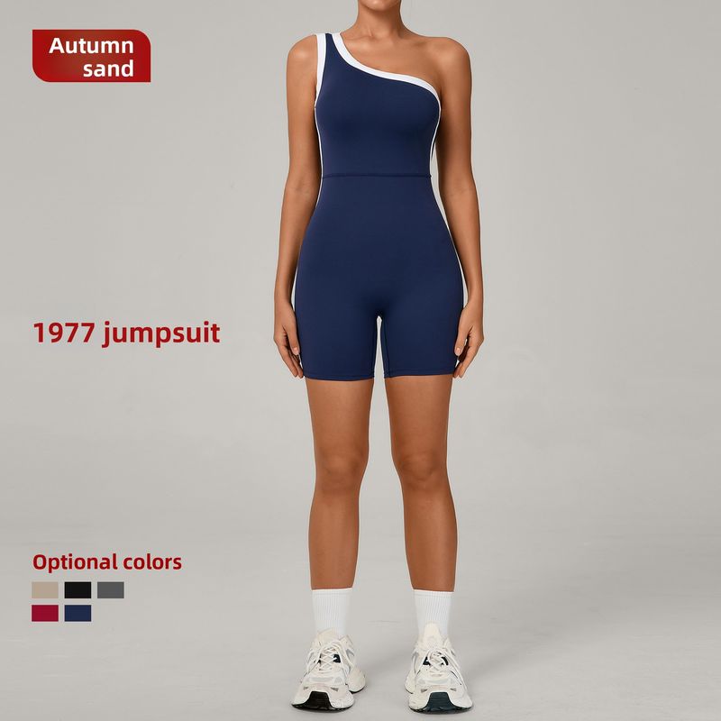 Body da yoga monospalla color block in stile europeo e americano per donna, attillato e sportivo per il sollevamento dei glutei_voghion.com