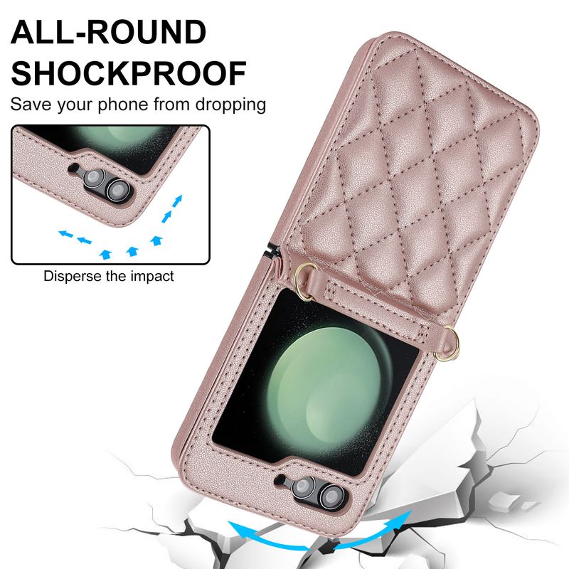 Nuova custodia per cellulare Z Flip6 per donna Custodia protettiva a tracolla Samsung Flip4 Custodia in pelle per cellulare a quadri_voghion.com