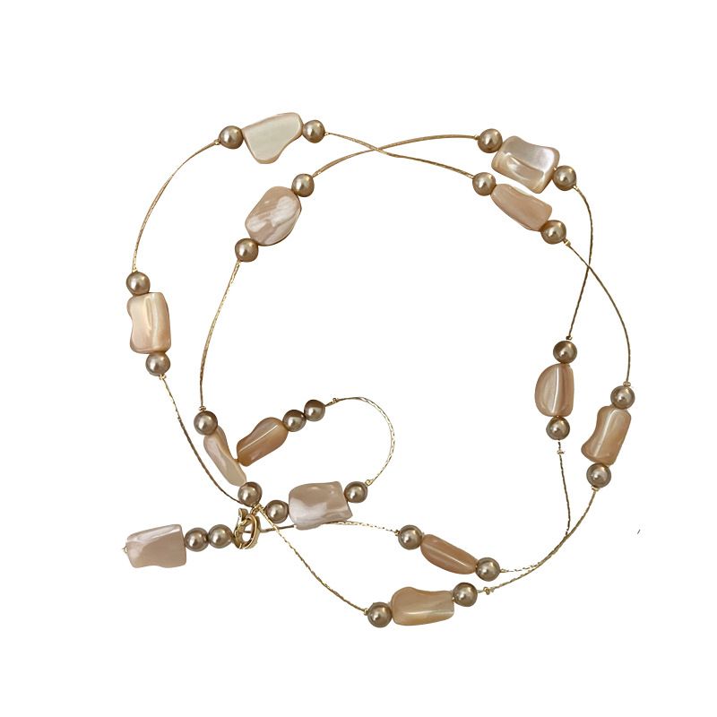 Collana lunga con perline in madreperla e pietra occhio di tigre per donna, personalità alla moda, leggera e di alta qualità_voghion.com