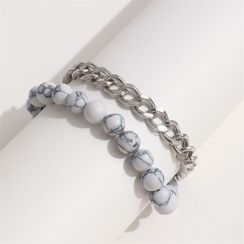 Braccialetto Hip Hop Trendy in marmo con perline a doppio strato, realizzato a mano da donne_voghion.com