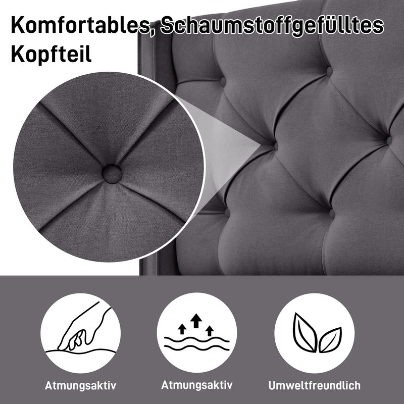 Lit simple avec rangement hydraulique 90 x 200 cm, matelassé avec sommier à lattes métalliques, cadre de lit moderne en coton gris._voghion.com
