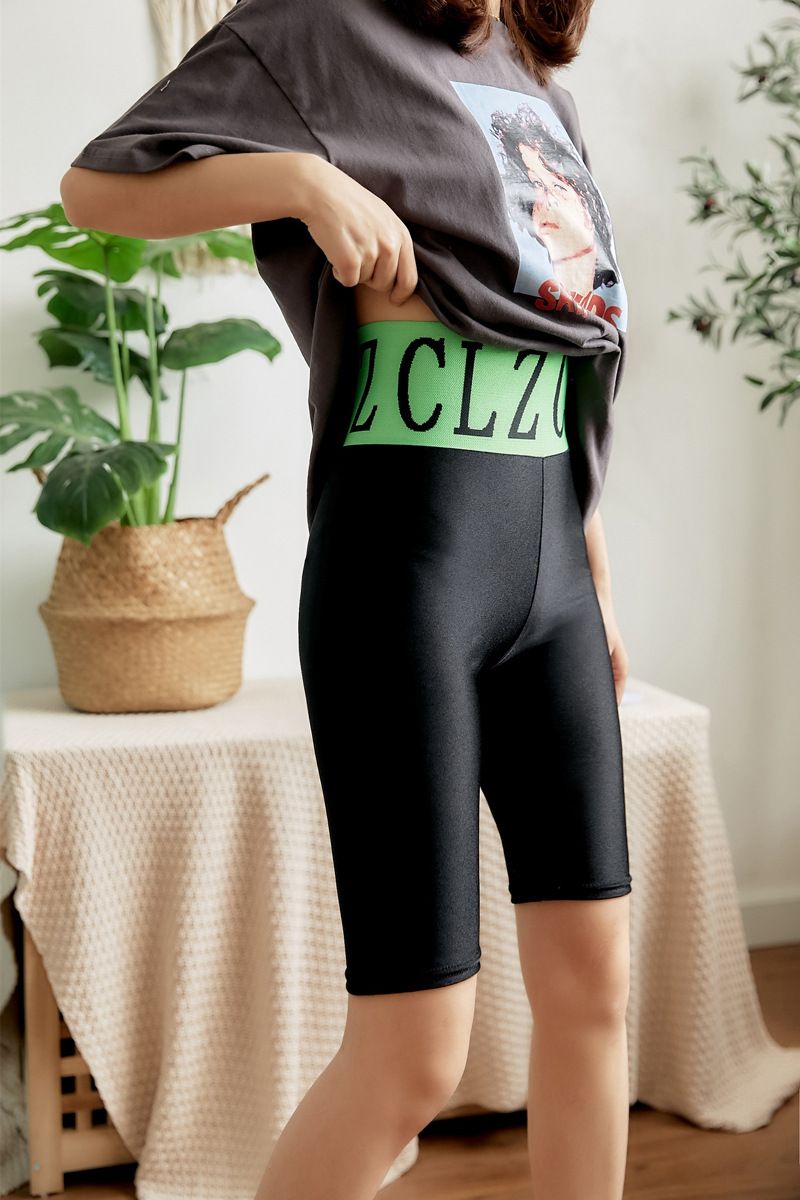 Cycling pants for women, tight-fitting stretch sports bottoming shorts for outer wear, contrasting letters, high-waisted pants, large size_voghion.com