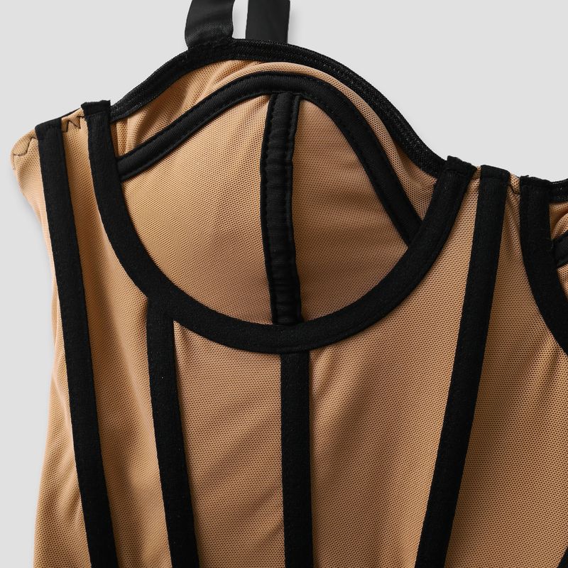 Canotta a spina di pesce con anello in acciaio, vestibilità attillata, versatile, con ombelico esposto, sexy, con spalline in contrasto di colore, 60712_voghion.com