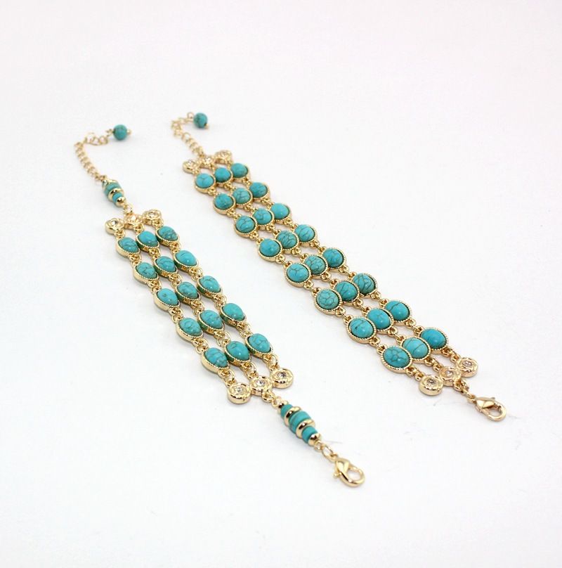 Design And Development Wind Jewelry Turquoise Texture Three-row Diamond Inlaid Bracelet_voghion.com