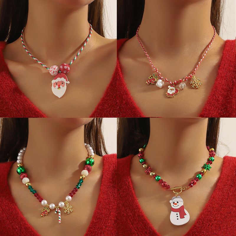 Collana da donna con ciondolo a forma di albero di Natale, ciondolo a forma di fiocco di neve, collana natalizia con goccia di olio in lega_voghion.com