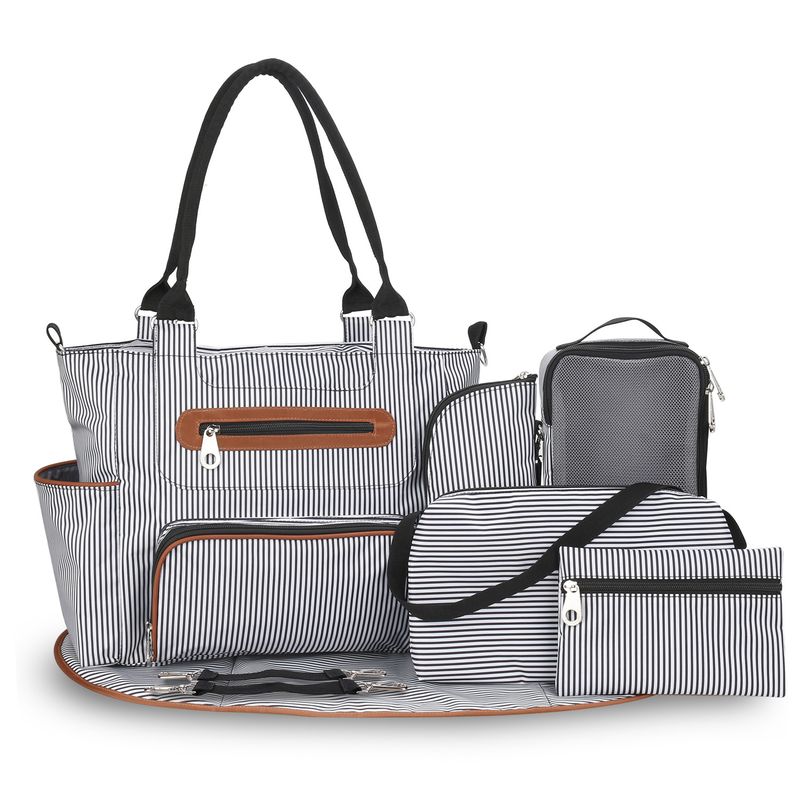 Aboutbaby Large Capacity 7-Piece Diaper Bag Set Multi-Functional Shoulder Tote With Spacious Compartments Stylish & Durable Polyester Travel Daily Use_voghion.com