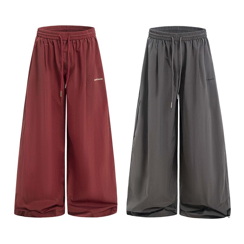 Trendy Loose Wide-Leg Plaid For Men Spring Summer Quick-Dry Thin Sports Casual Pants With Drawstring And Floor-Length_voghion.com