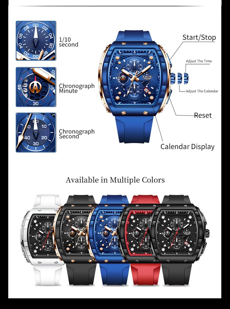 Men's Sporty Quartz Watch With Triple Subdials, Date Display, And Luminous Hands, Durable Silicone Strap, 30M Water Resistant For Outdoor Activities_voghion.com