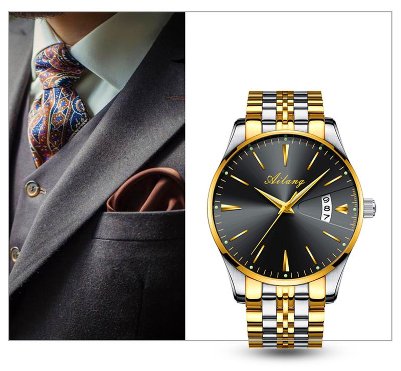 AILANG Brand New Business Mens Mechanical Watch Luxury Stainless Steel Waterproof Calendar Fashion Automatic Watches Mens Clock_voghion.com