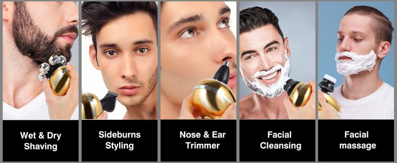 New Model Shaver With Digital Display, Seven Blades, Electric Razor Head, Bald Hair Trimmer, Rechargeable All-in-One_voghion.com