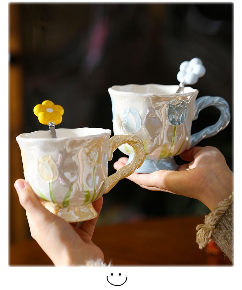 Tazza in ceramica con calice a forma di tulipano con fiore perlato, dipinta a mano, regalo personalizzato per il compleanno del migliore amico_voghion.com