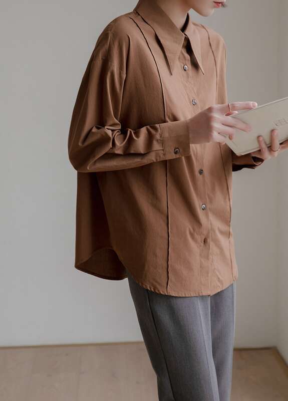 2025 Nvyis2025 Primavera Colletto a punta Un top in stile francese di nicchia, camicia casual ampia per donne con maniche lunghe_voghion.com