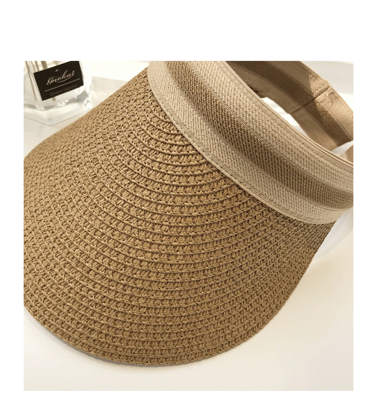 Cappello da sole con parte superiore cava in paglia per donna, per riporre oggetti in estate, per ombreggiare e per ciclismo all'aperto, colla nera, protezione UV_voghion.com