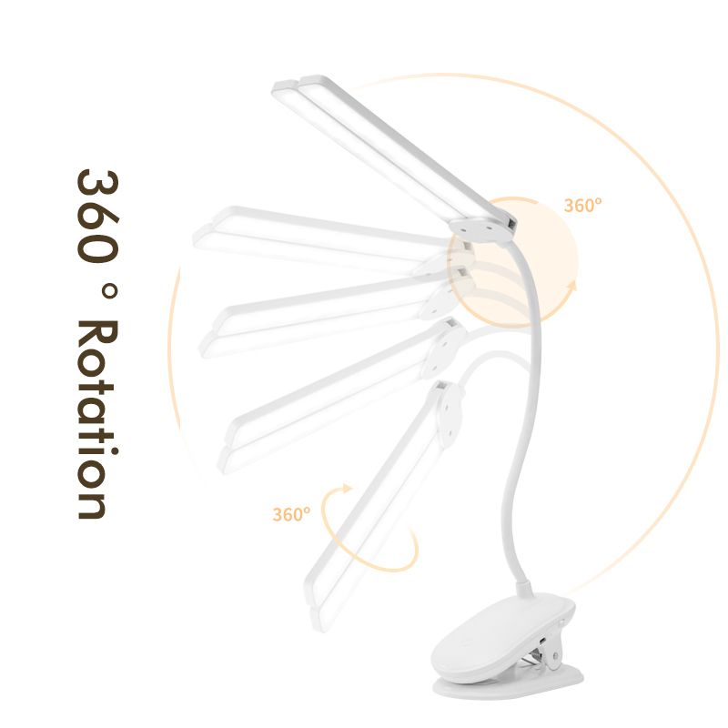 Lampada da scrivania a doppia testa con morsetto a LED, collo d'oca flessibile, lampada da tavolo con dimmer touch, lampada con clip USB per ufficio e computer_voghion.com