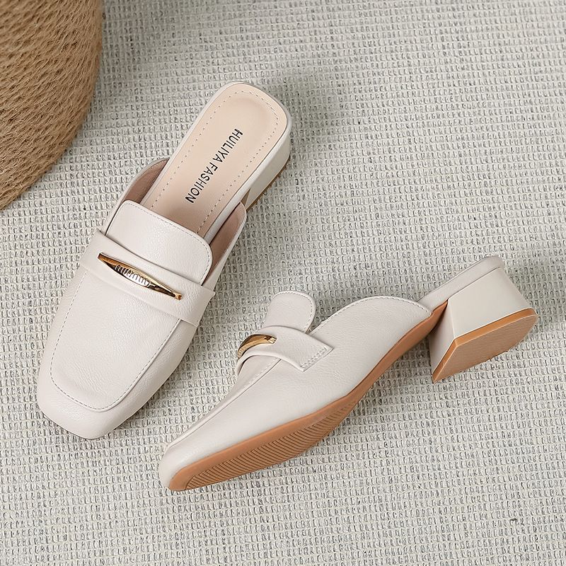 French Style Closed-Toe Mules Women's Fashionable Outdoor Lazy Square-Toe Mid-Heel Chunky Heel Sandals X332-5_voghion.com