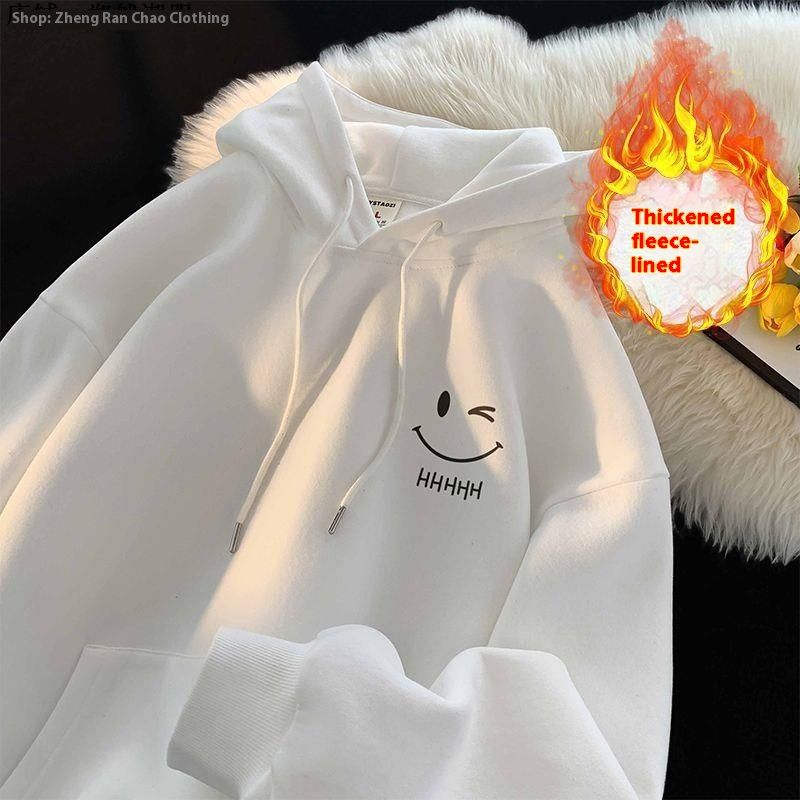 Herbst und Winter 2024 Neuer samtverdickter Kapuzenpullover Herrenbekleidung Langarm Trendy Brand Smiling Face Printed Coat 12_voghion.com