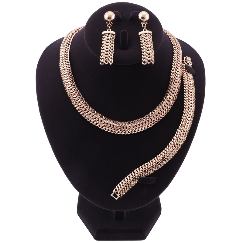 Set de bijuterii de petrecere de culoare aurie africană pentru femei, costum de sârmă cu farmecul colierului, brățării, cercei, bijuterii de mireasă nigeriene_voghion.com