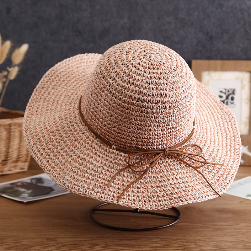 Neien Hutt Damen Summer Strand Sonnenhut Stréi Weben Villsäitege Sonneschutz a Sonneschutzhut Groussen Zesummeklappbare Stréihut_voghion.com