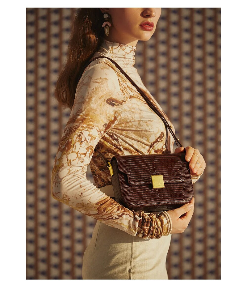 LA FESTIN 2023 Borsa del nuovo designer Borsa a tracolla da donna Borsa a tracolla alla moda Retro Small Squars Stampa lucertola_voghion.com