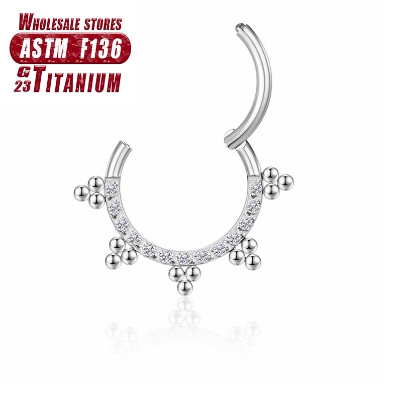 F136 Anello al naso in titanio Elica Cartilagine Clicker Setto Trago piercing Zircone Donna 16G Orecchini Sezione incernierata Gioielli per il corpo_voghion.com
