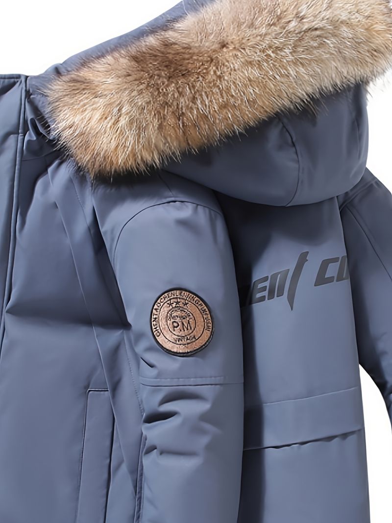 Men's Down Jacket With Hood Lightweight Windproof Winter Coat, White Duck Down, Hooded & Zippered Pockets For Skiing,_voghion.com